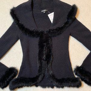 NWT Black Bebe Rabbit Fur Wool Blend Sweater